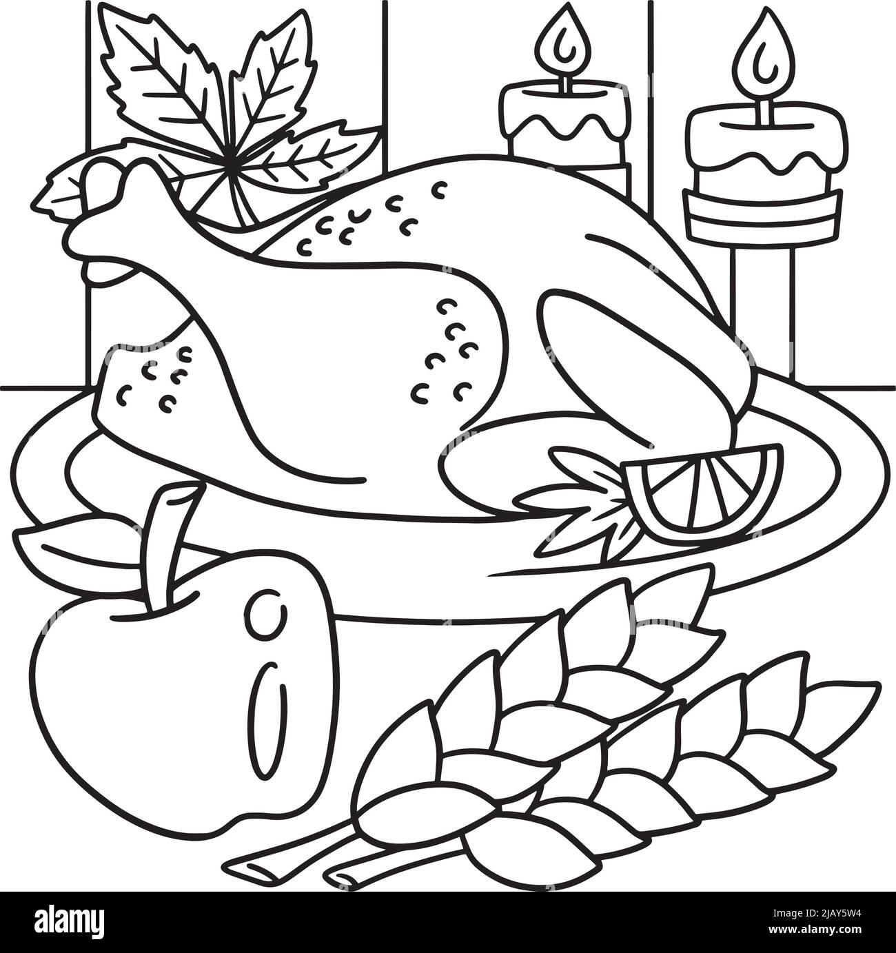 Page de coloriage du repas de dinde Thanksgiving Illustration de Vecteur