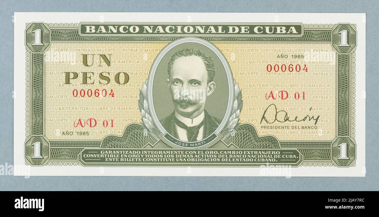 Banknot Na 1 Weight, Banque nationale de Cuba, Kuba, 1985 imprimerie permanente, Dust Banque D'Images