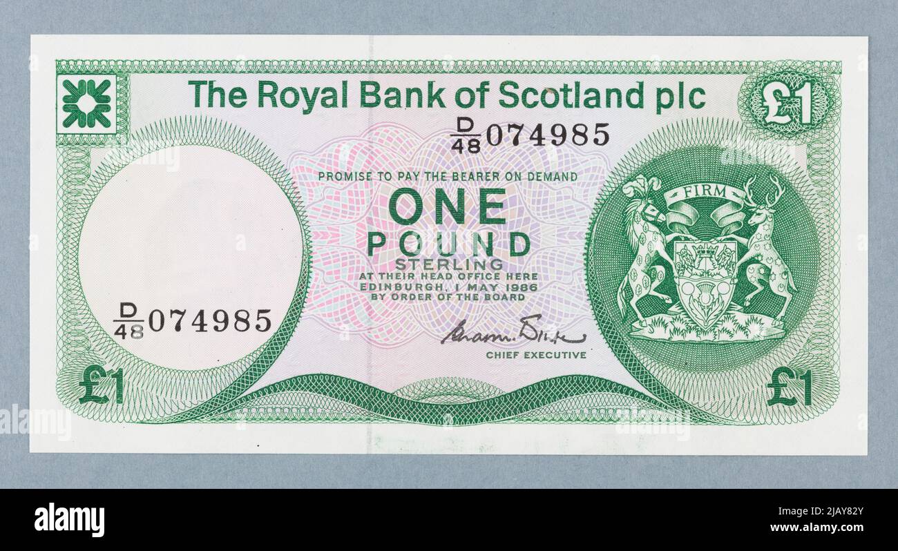 Billet sur 1 Pound, The Royal Bank of Scotland PLC., Écosse, 1.05.1986 Thomas de la rue & Co LD Londres Banque D'Images
