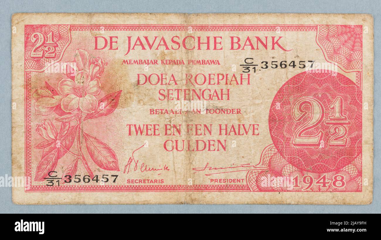 Banque pour 2 ½ Gulden, de Javasche Bank, pays-Bas Inde, Indonésie, 1948 Banque D'Images