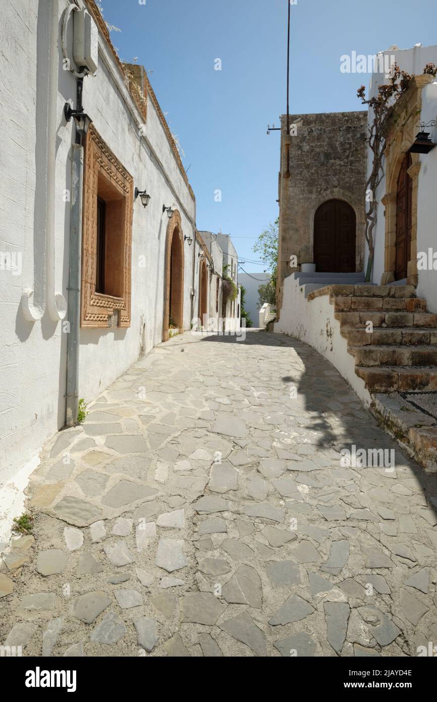 Rue dans la ville de Lindos Banque D'Images