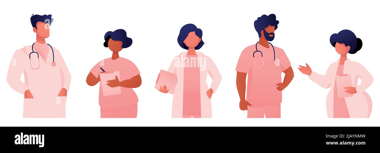 Ensemble de médecins et d'infirmières permanents en uniforme Illustration de Vecteur