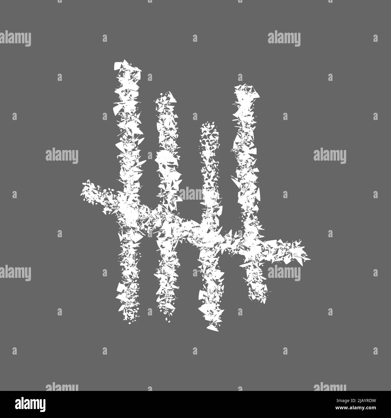 Marque tally tracée à la craie sur fond gris tableau noir. Quatre bâtons blancs dessinés à la main barrés. Symbole du système numérique unaire du numéro 5. Illustration vectorielle réaliste Illustration de Vecteur