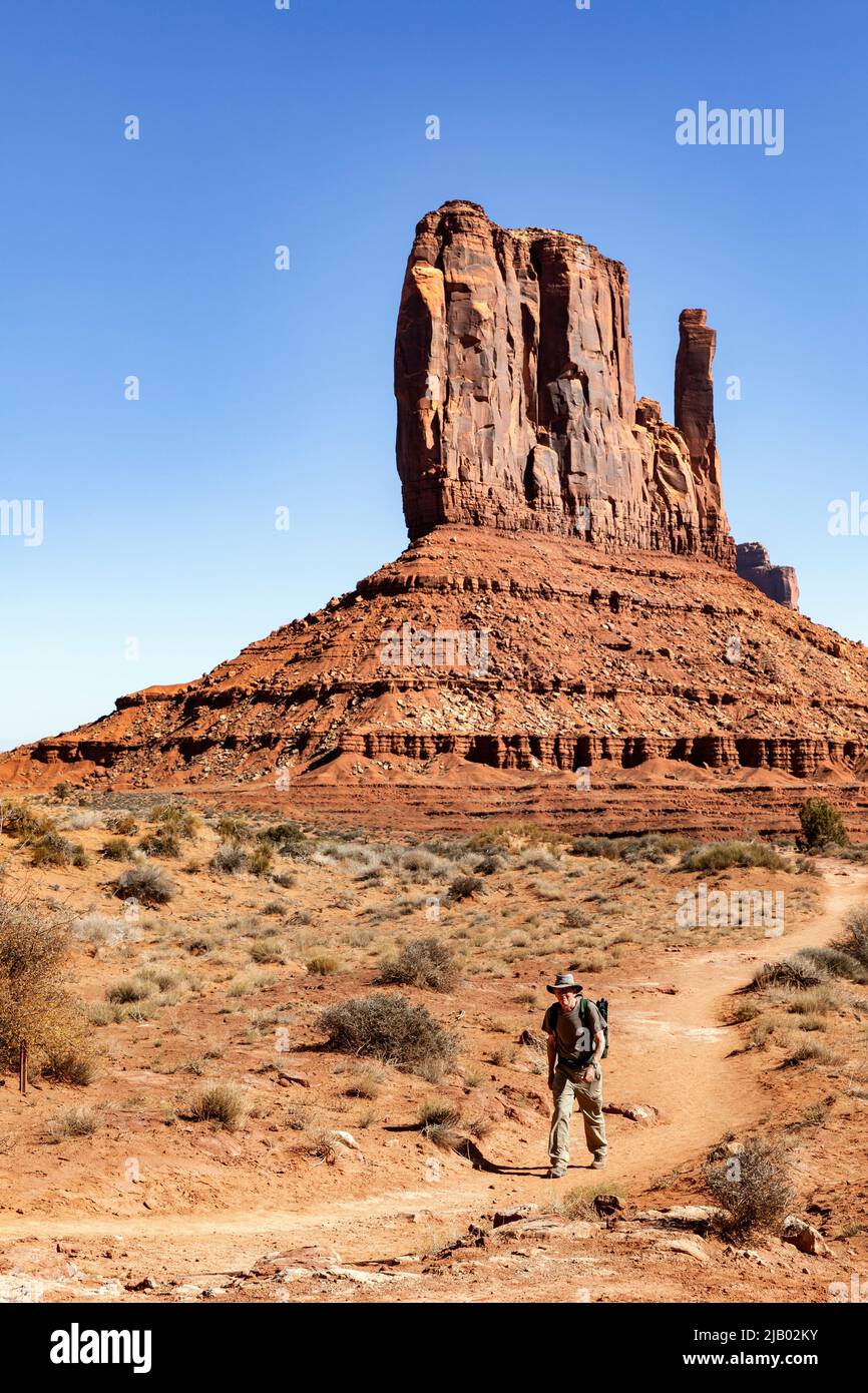 AZ00427-00....ARIZONA - Sandstone butte, West Mitten Butte, le long du sentier Wildcat Trail dans le parc tribal de Monument Valley Navajo. Banque D'Images
