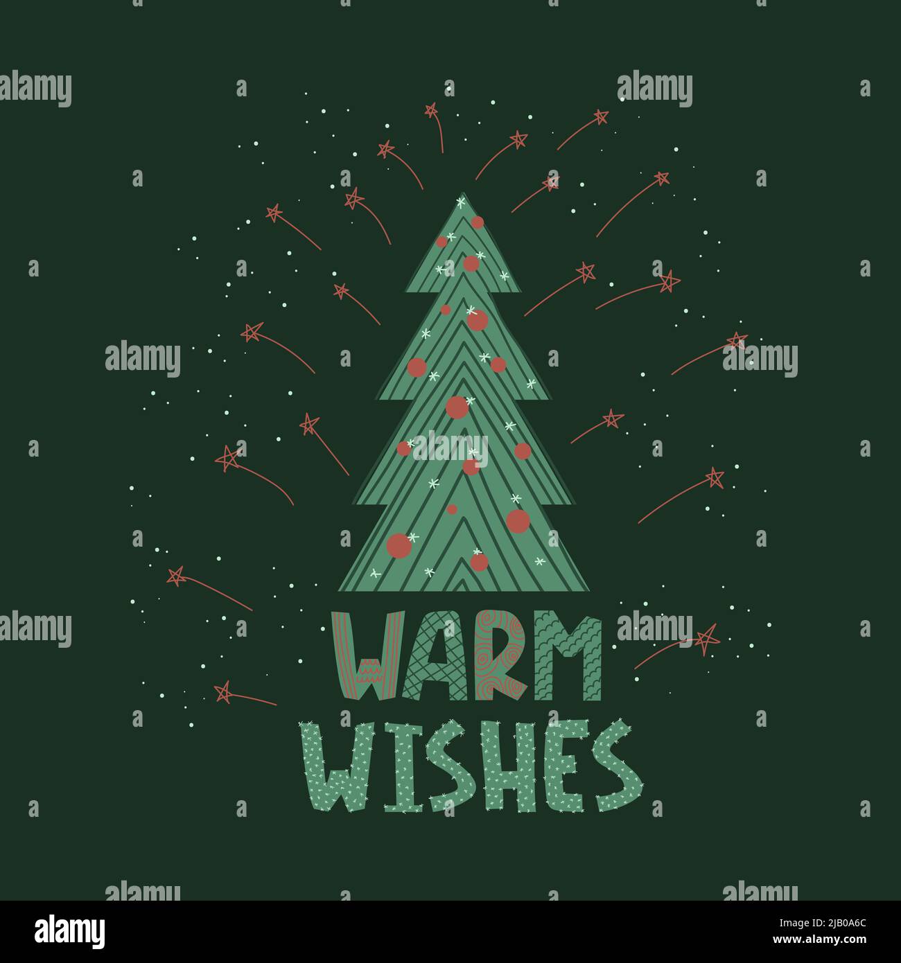 Citation de voeux chaleureux avec arbre de noël. Unique écriture Noël souhaits. Élément design pour carte de félicitations, bannière ou prospectus. Illustration vectorielle Illustration de Vecteur