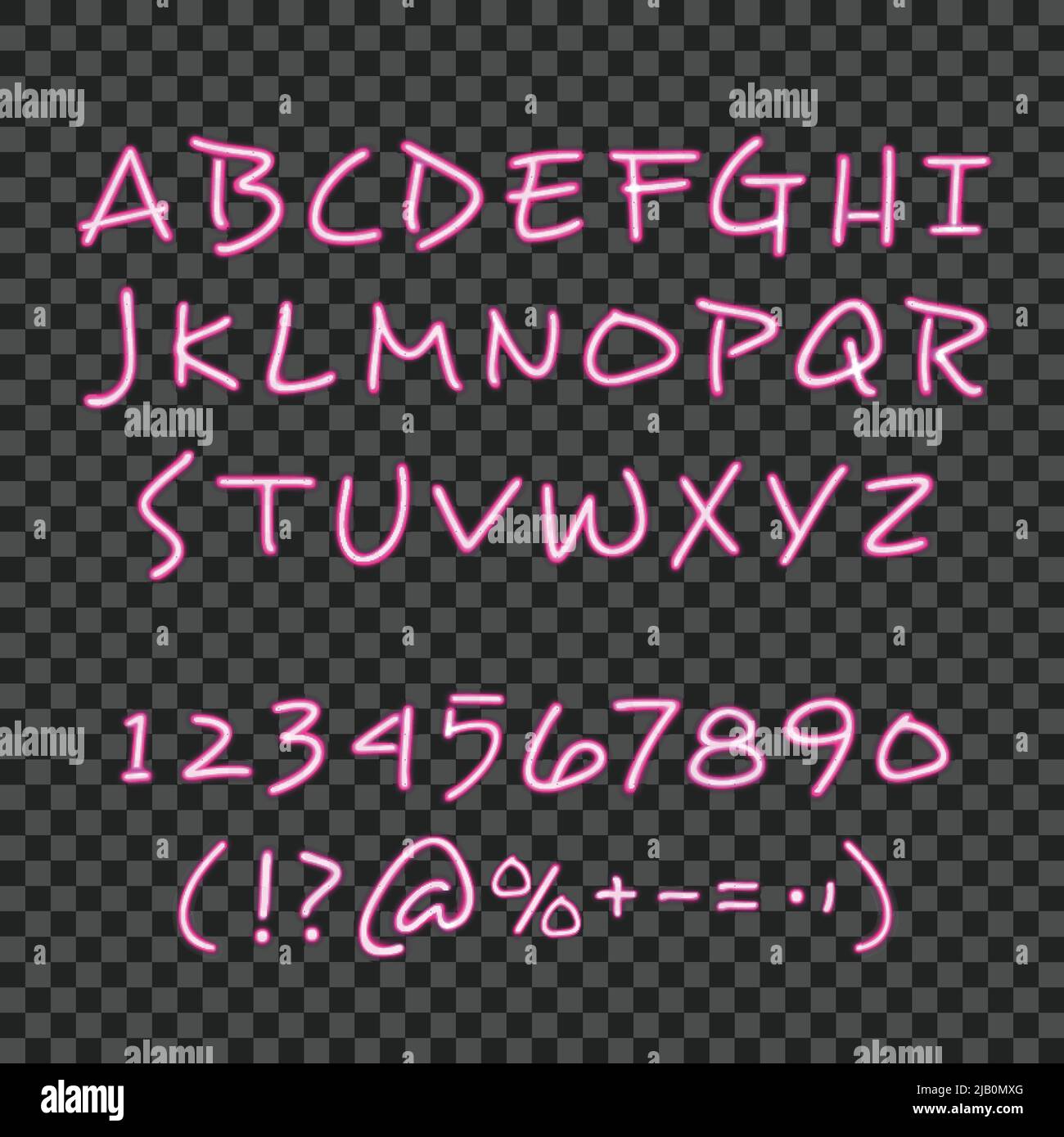 Affiche de style lettrage calligraphique avec des symboles et des symboles d'alphabet au néon rose dessinés à la main avec illustration vectorielle transparente Illustration de Vecteur