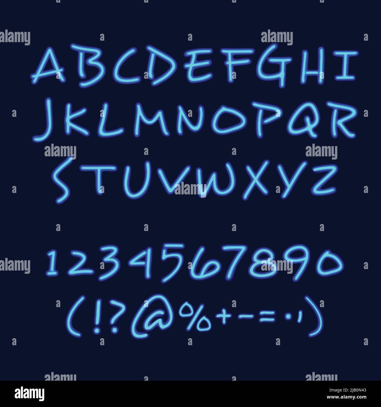 Exemple de style calligraphie et lettrage affiche de tableau noir avec chiffres et symboles de l'alphabet dessinés à la main au néon illustration vectorielle Illustration de Vecteur