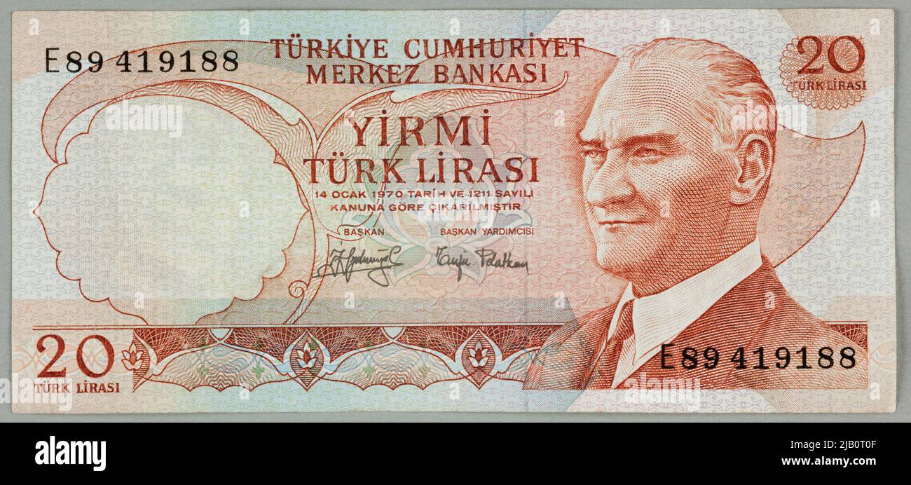 20 billet de lira; Turquie, 1970 Banque D'Images