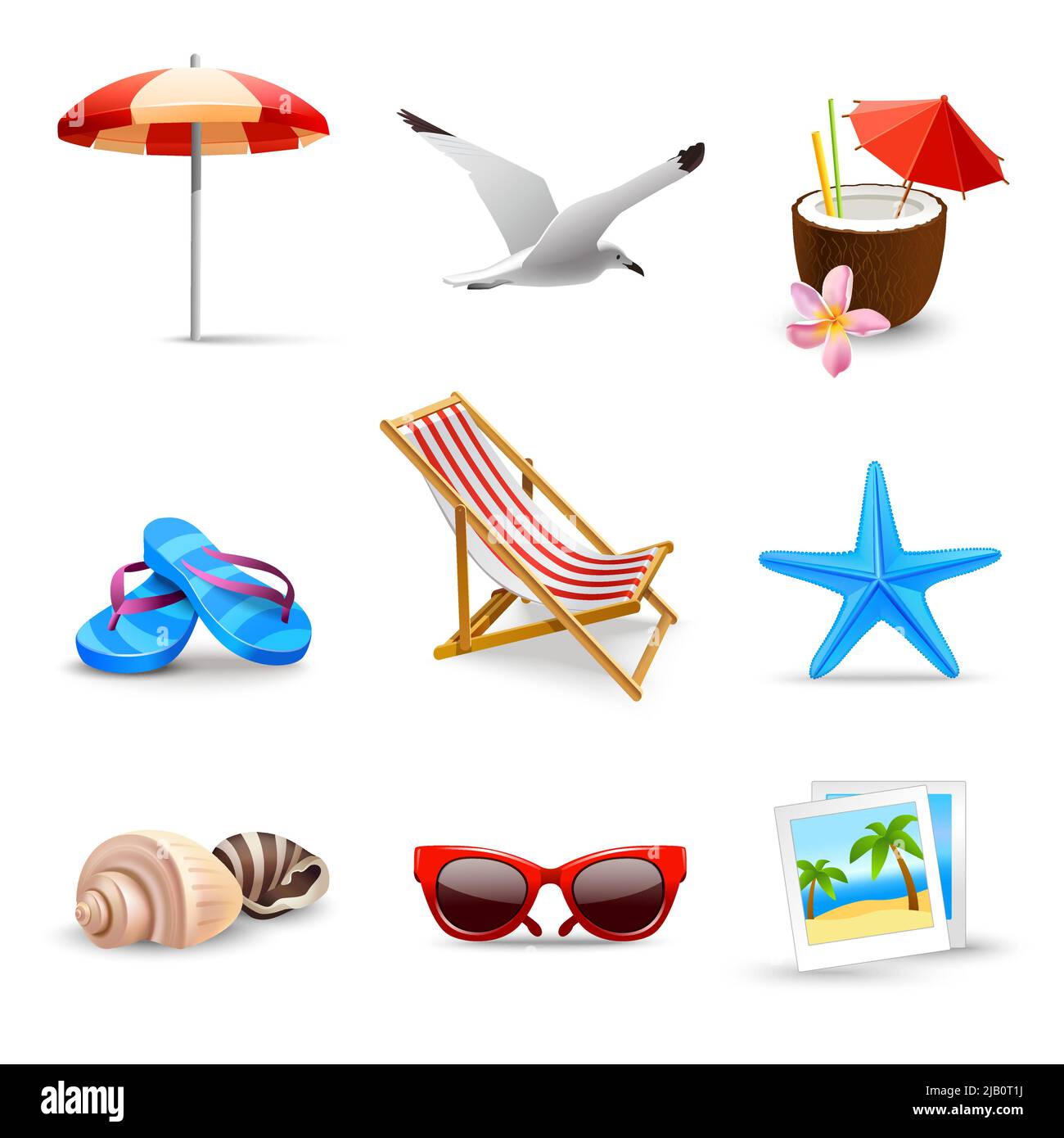 Plage mer vacances d'été réaliste icons set isolated vector illustration Illustration de Vecteur