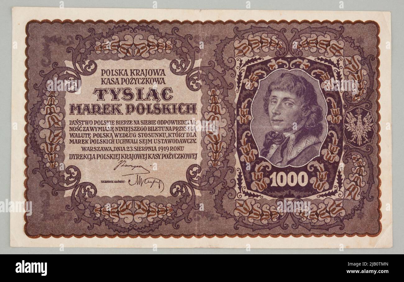 Banque pour 1 000 000 points polonais, Fonds national de prêt polonais, République polonaise, 23.08.1919. Wiener Staatsdruckerei, Pałowe Graphic Zaki à Varsovie, Graphic Zaki B. Wierzbicki et S ka (Varsovie), Graphic Zada privé à Varsovie Banque D'Images