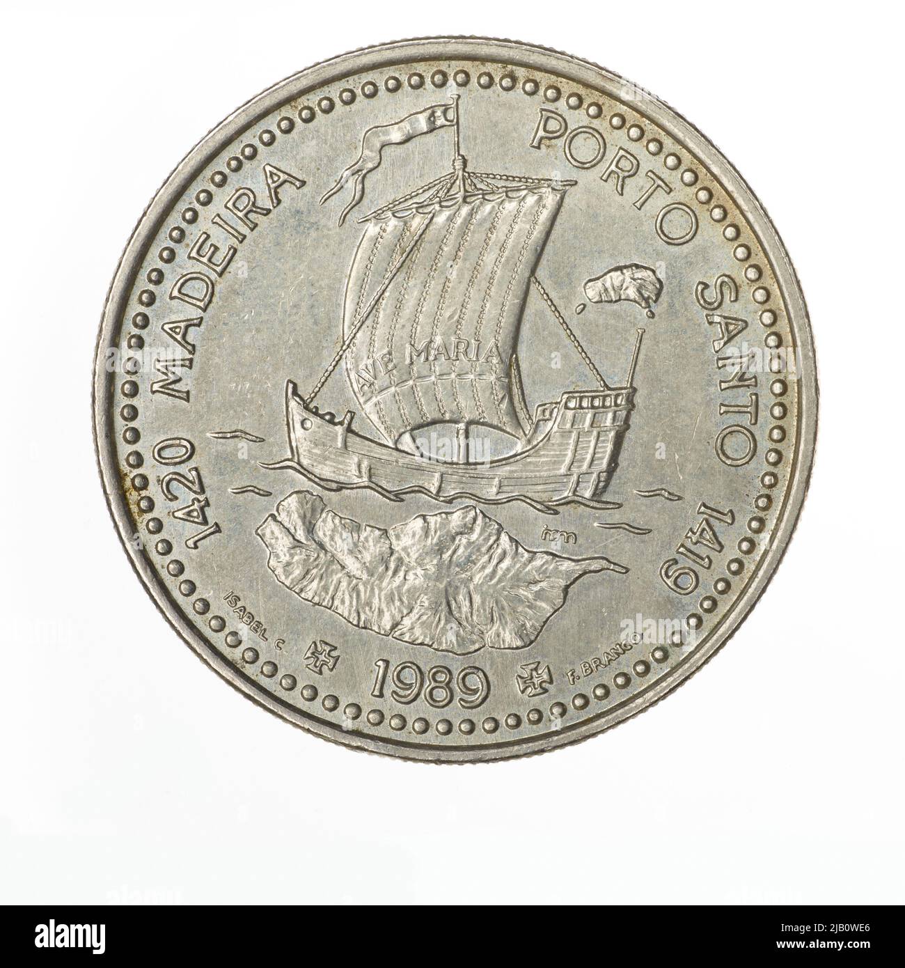 Portugalia, 100 Shields, Madeira Porto Santo ; 1989 Lisbon Mint, Branco, Isabel C. F. Banque D'Images