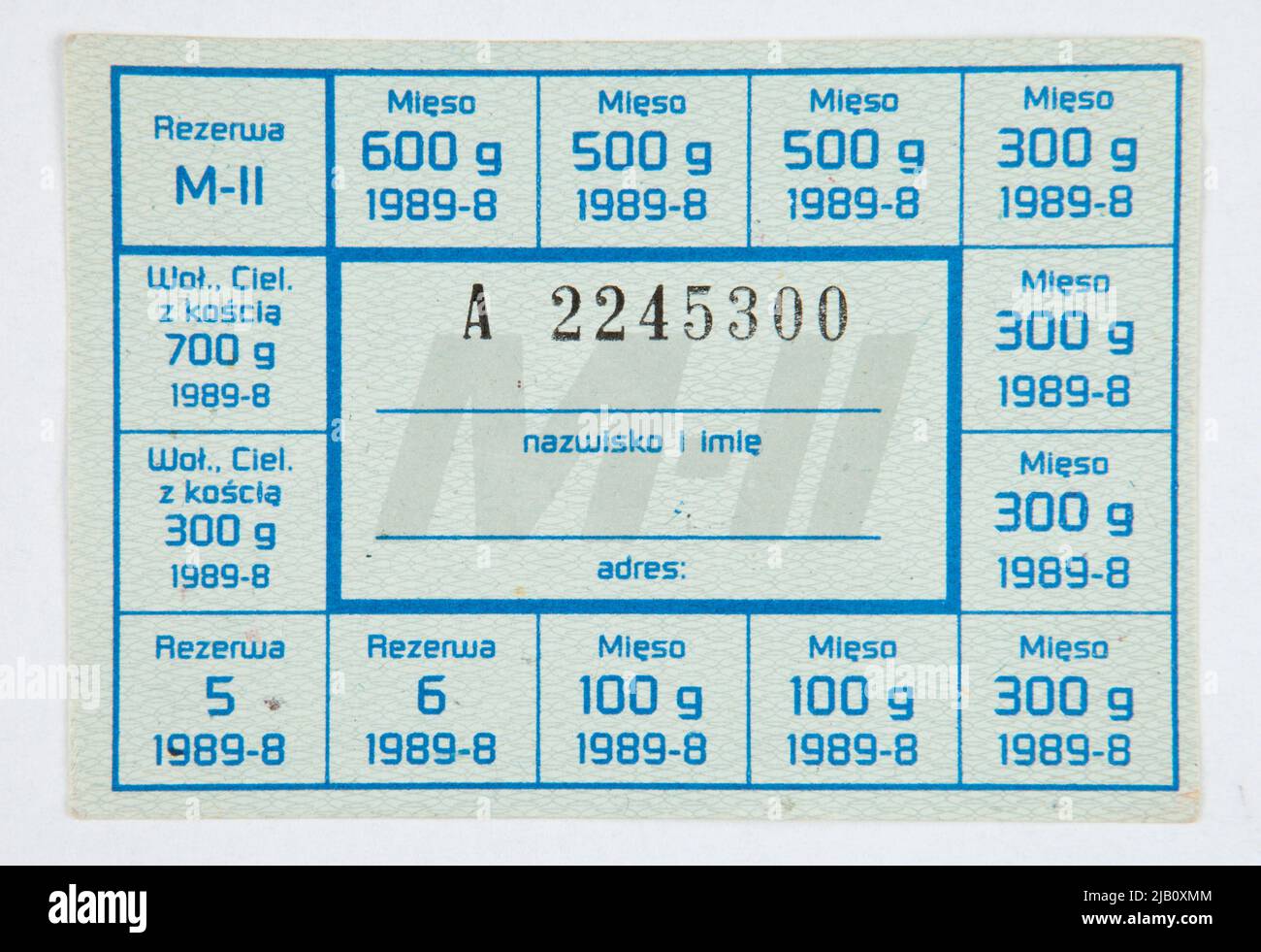 Carte pour les produits à base de viande de la République populaire de Pologne; août 1989 Banque D'Images