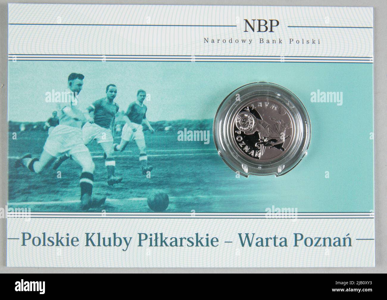 République polonaise, 5 zlotys, clubs de football polonais Warta Poznań; 2013 Mennica Polska S.A., Pfeifer, Grzegorz, Walerzak, Urszula Banque D'Images