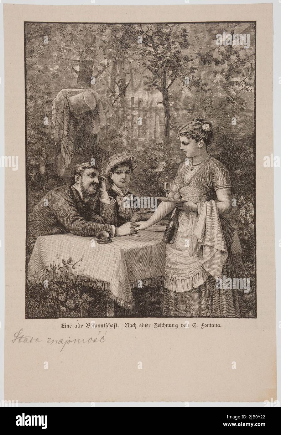 Ancienne connaissance selon le dessin de E. Fontana. Un clip d'un magazine allemand. Unknown, Fontana, E. (n.N.) Banque D'Images