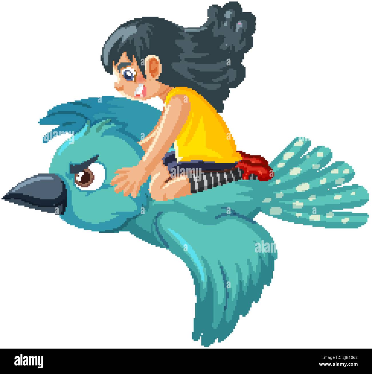 Une jeune fille sur l'illustration de dessin animé d'oiseau Illustration de Vecteur