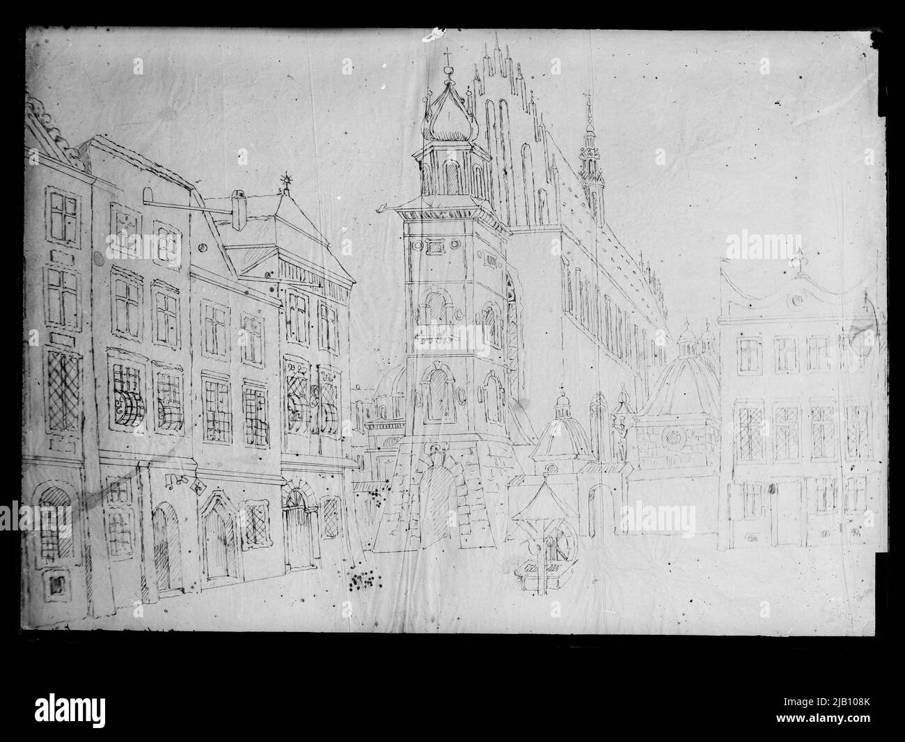 Place dominicaine de Cracovie avec l'église dominicaine de la Sainte Trinité, vue à l'est inconnu Banque D'Images