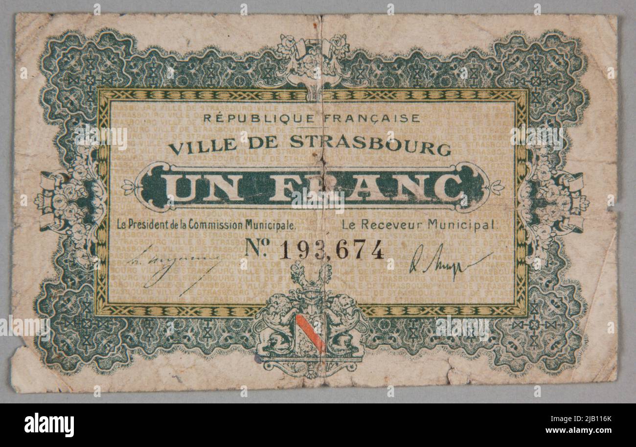 Bon de remplacement pour 1 FRANCS, France; Strasbourg; 11.XI.1918 Banque D'Images