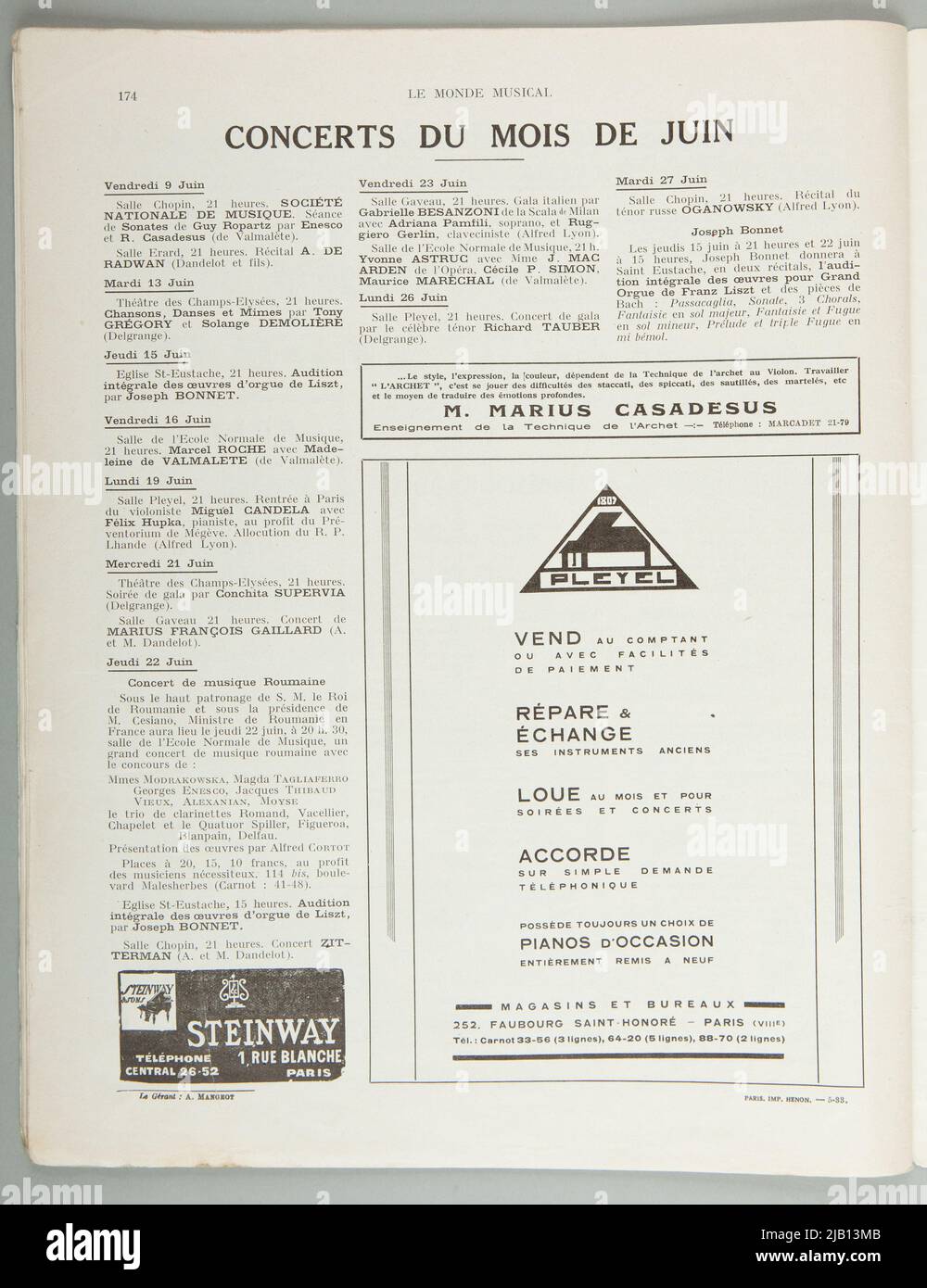 Le magazine le monde musical n° 5 (31.05.1933) avec des articles sur la vie musicale mondiale avec une discussion particulière des événements artistiques à Paris, les auteurs sont différents Banque D'Images