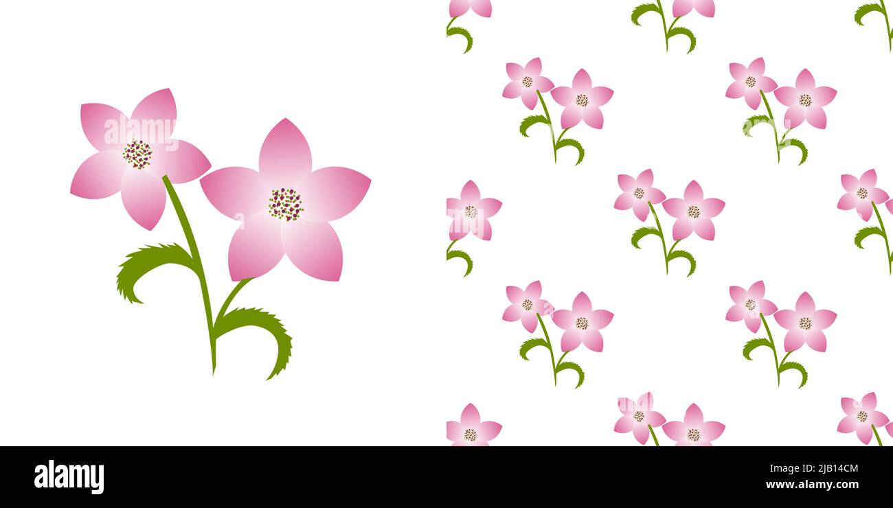 Belle fleur rose avec des feuilles isolées sur fond blanc est dans le modèle sans couture - illustration vectorielle Illustration de Vecteur