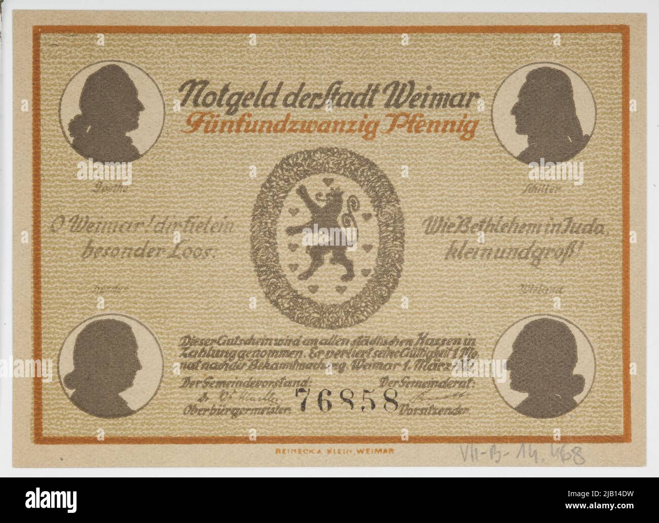 Bon D'échange AU 25 Pfennig, Allemagne ; ville, Weimar ; 1.03.1921 Banque D'Images