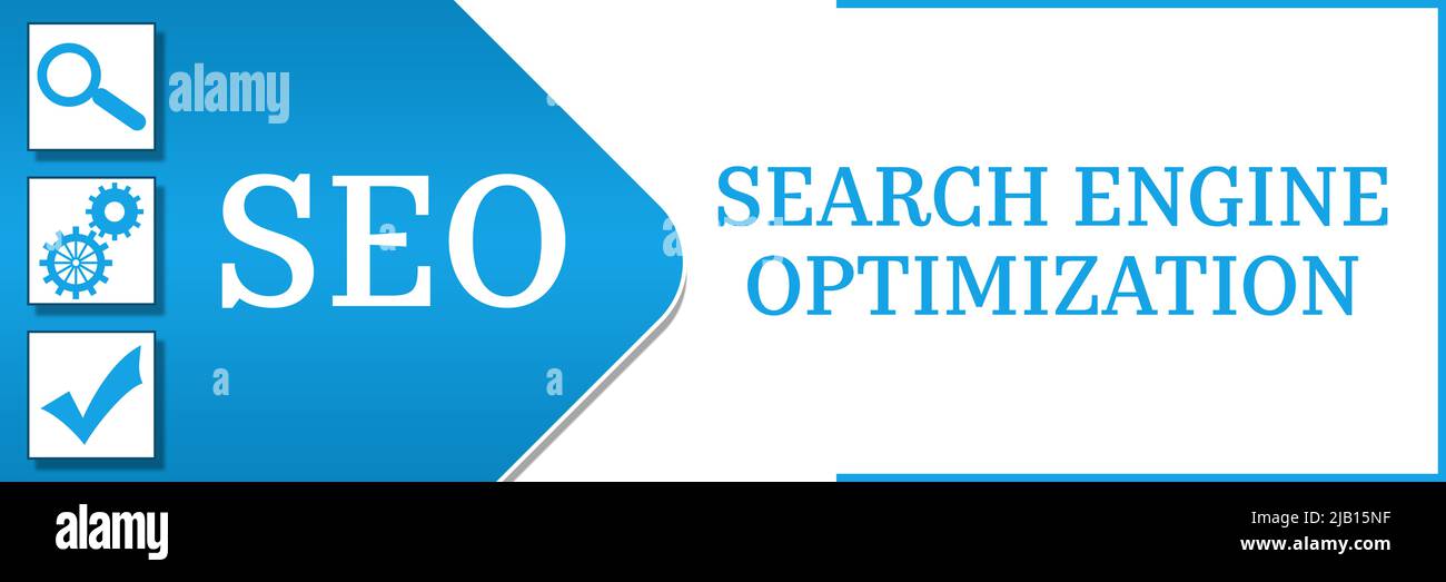 SEO - optimisation du moteur de recherche Bleu arrondi carré gauche symboles texte Banque D'Images
