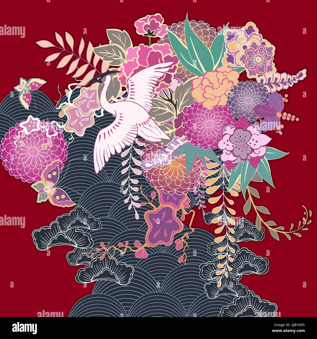 Kimono vintage oriental motif floral vector illustration Illustration de Vecteur