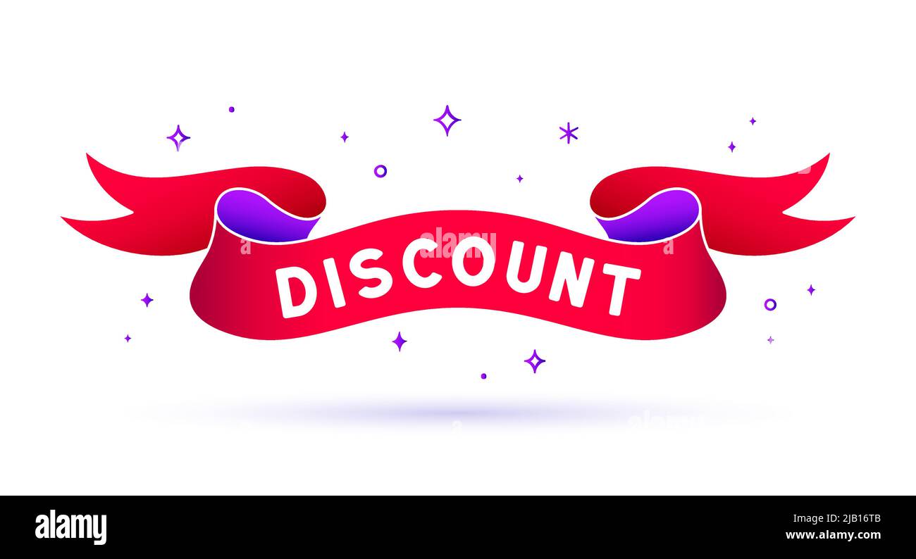 Remise. Ruban rouge vintage avec texte discountt. Bannière vintage avec ruban rouge, motif graphique. Old School Element pour la vente finale, offre spéciale, méga rabais. Illustration vectorielle Illustration de Vecteur