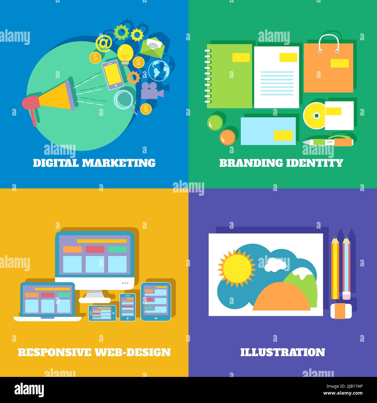 Kit de marketing numérique responsive web design identité de marque vector illustration Illustration de Vecteur