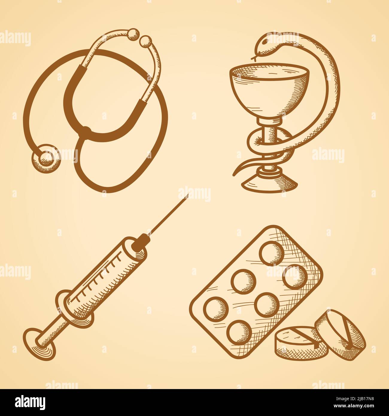 Icons set d'articles médicaux de phonendoscope comprimés et la seringue d'illustration vectorielle isolés Illustration de Vecteur