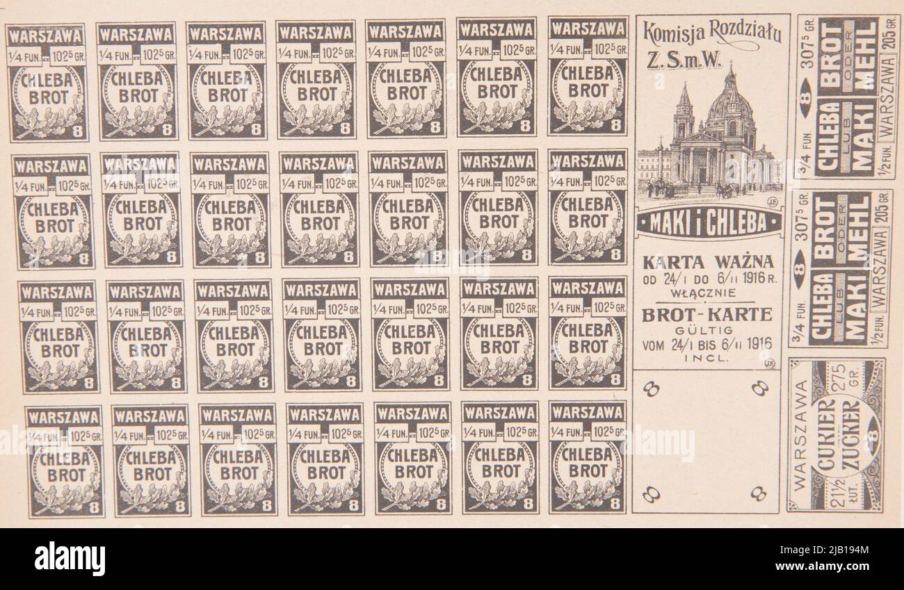 Carte alimentaire grise pour le pain, la farine et le sucre (30 coupons). Banque D'Images