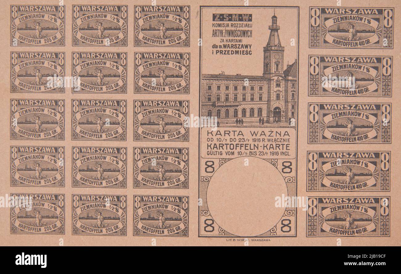 Carte alimentaire beige pour les pommes de terre (20 coupons). Wirtz, B. Banque D'Images