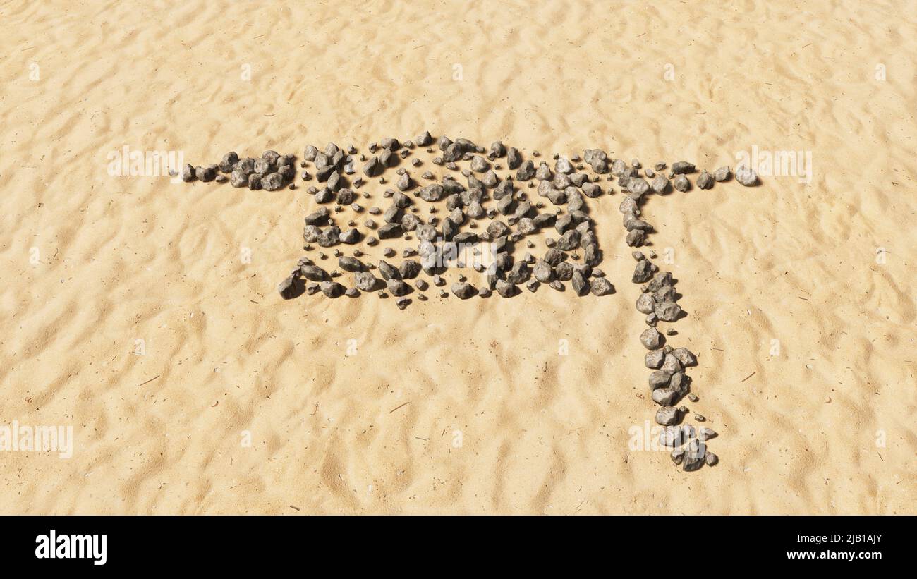 Concept pierres conceptuelles sur sable de plage forme de symbole faite à la main, fond de sable doré, un signe de chapeau diplômé.Une métaphore d'illustration de 3D pour l'académique a Banque D'Images