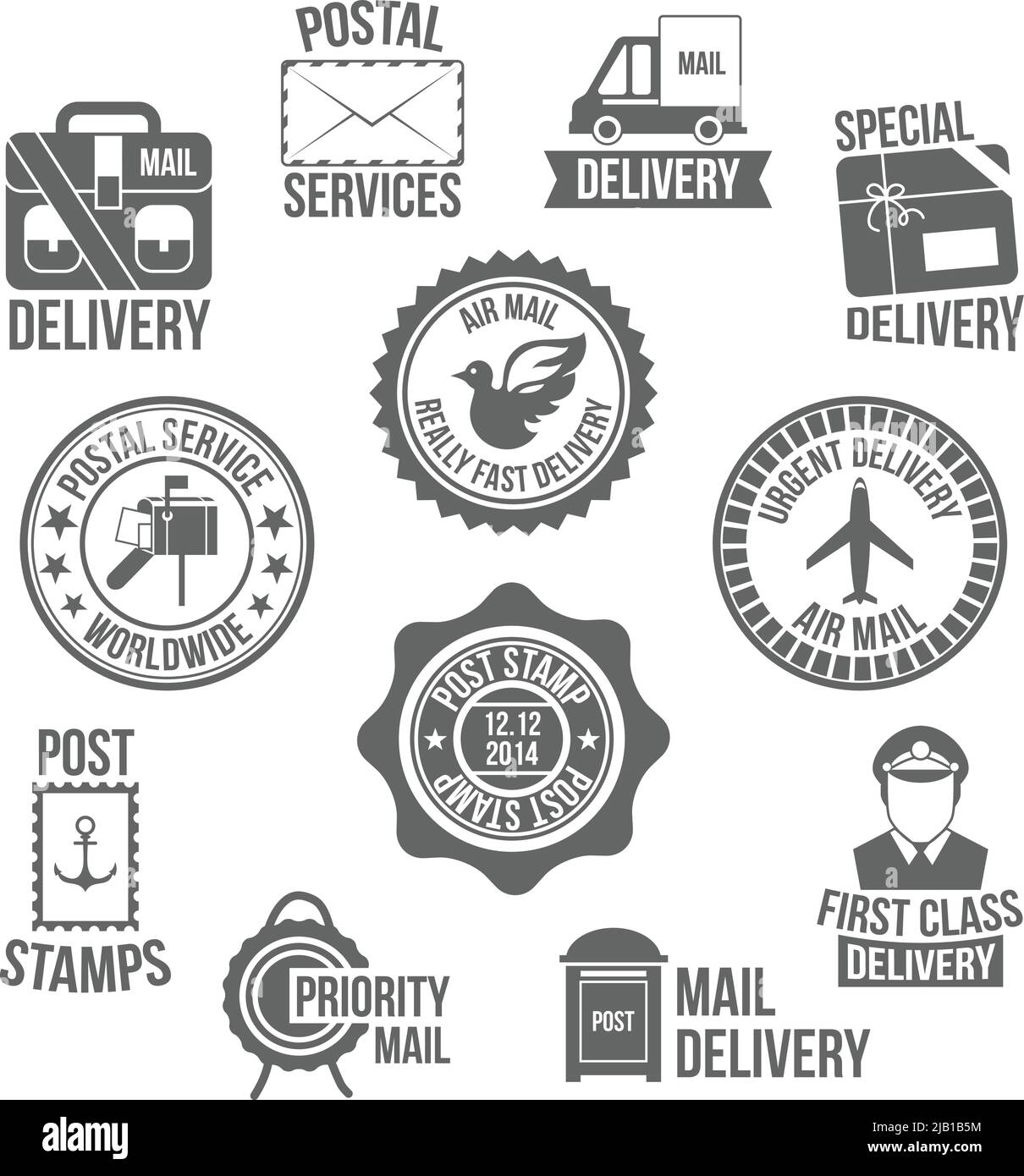 Service postal livraison spéciale dans le monde entier ensemble d'étiquettes de courrier illustration vectorielle isolée Illustration de Vecteur