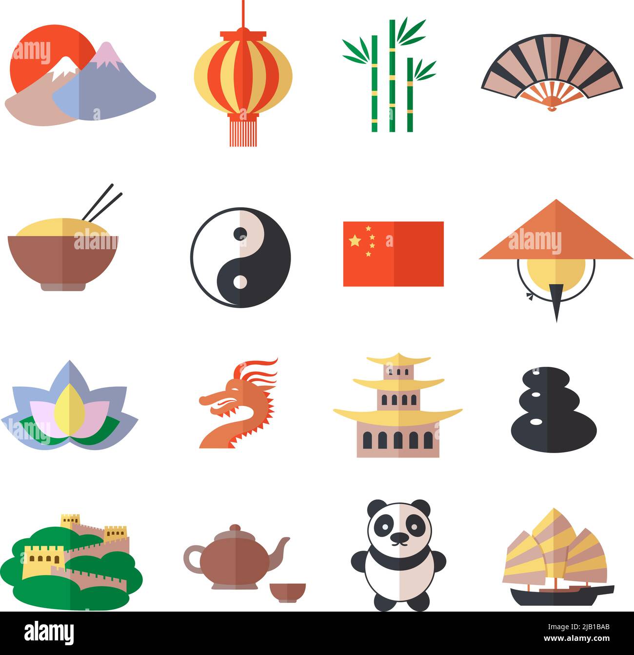 La Chine voyage asiatique symboles de culture traditionnelle icônes ensemble isolé illustration vectorielle Illustration de Vecteur
