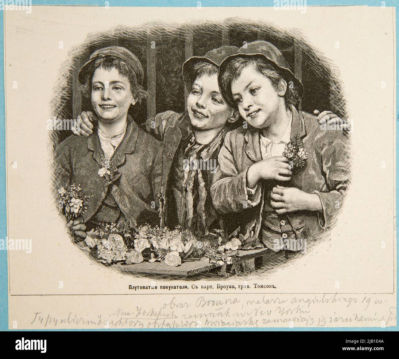 Les acheteurs de soins selon la peinture de Brown. Un clip d'un magazine russe Klinkicht, Moritz (1849 1932), Tomson (N.N.), Brown (N.N.) Banque D'Images