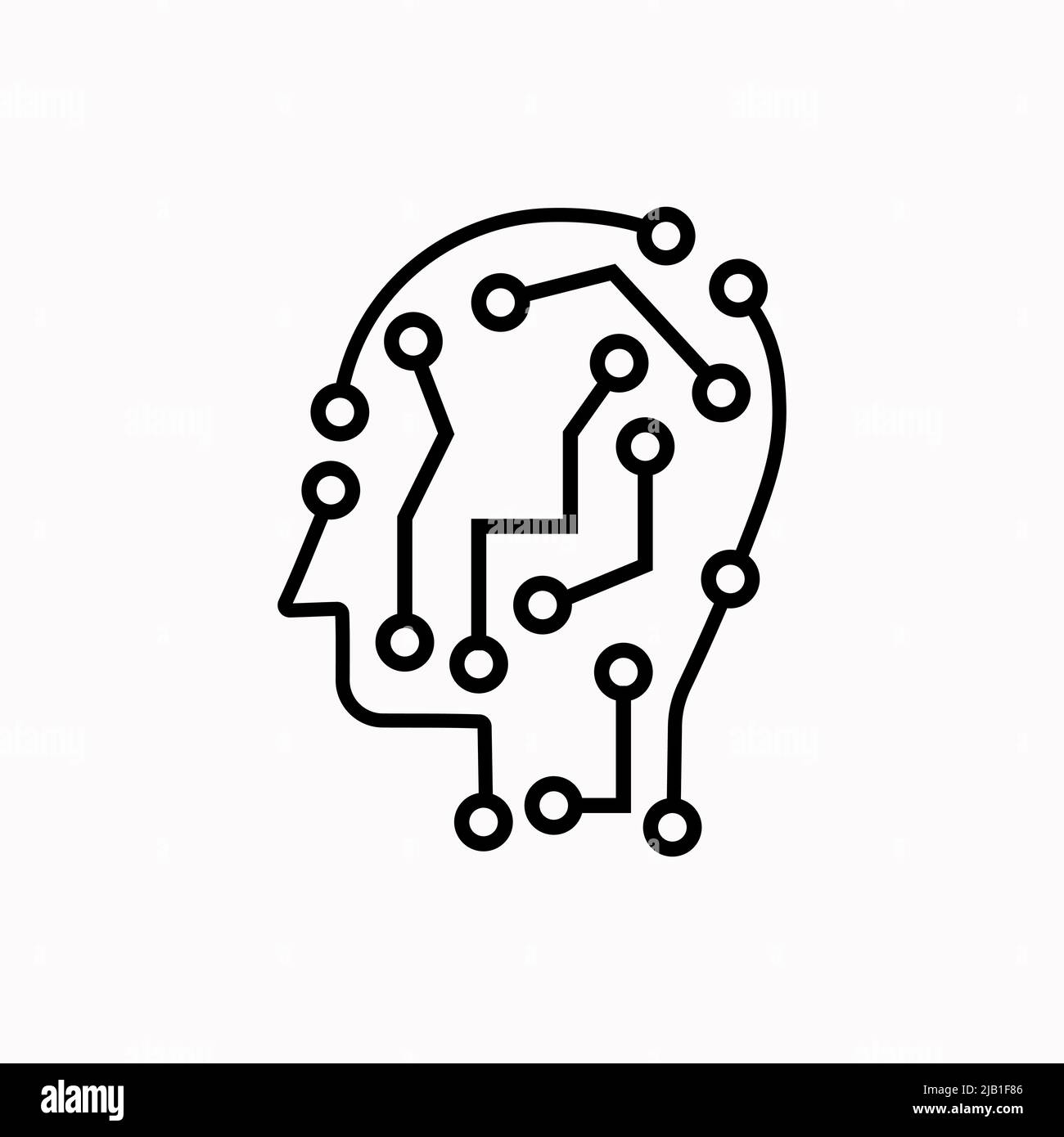 Logo de la technologie de la tête humaine, cerveau technologique de la carte de circuit imprimé, intelligence artificielle, symbole d'icône de conception plate simple, isolé sur fond blanc Illustration de Vecteur