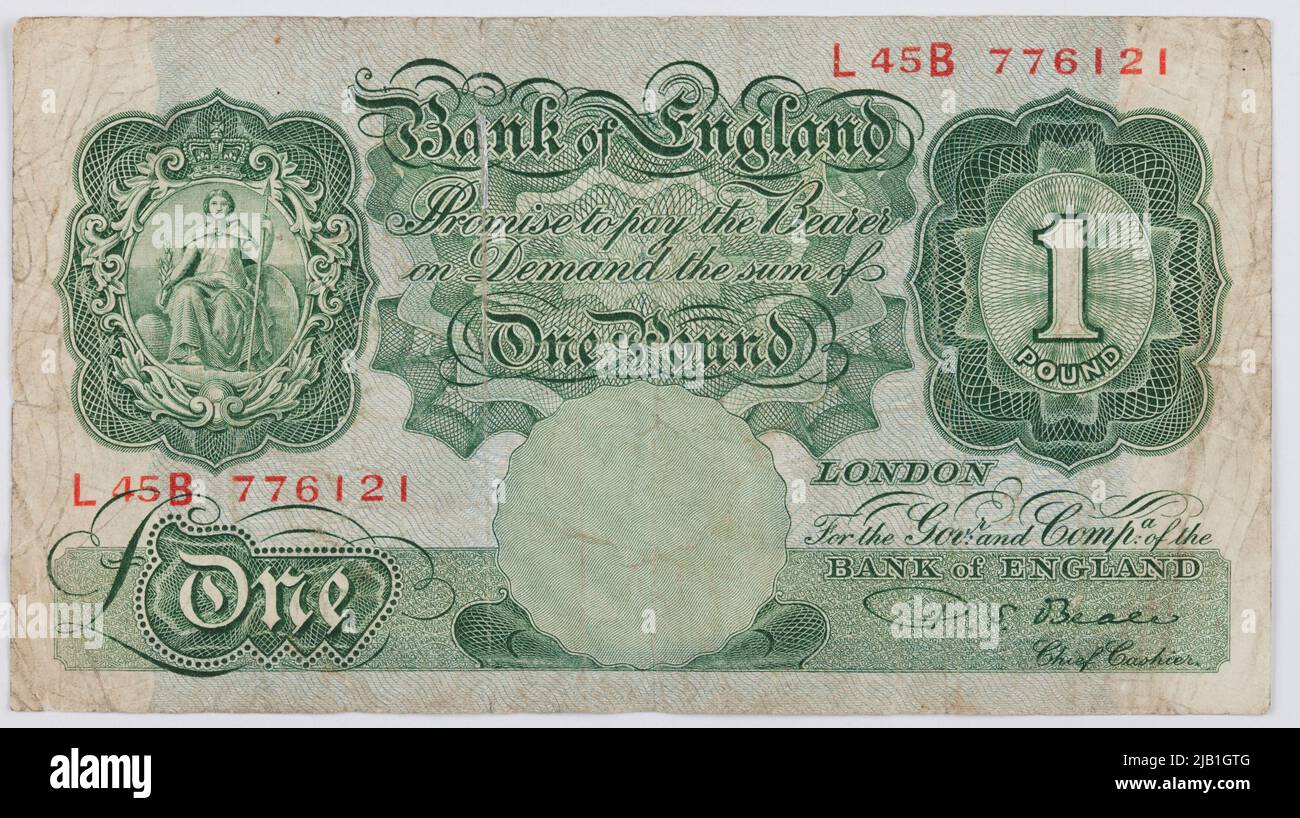 Billet de banque pour 1 Pound, Banque d'Angleterre; Grande-Bretagne, B.R. (1948 60) Banque D'Images