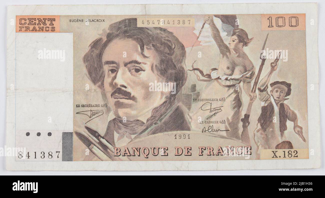 Billet de banque: À 100 FRANCS; France; 1991 Banque D'Images