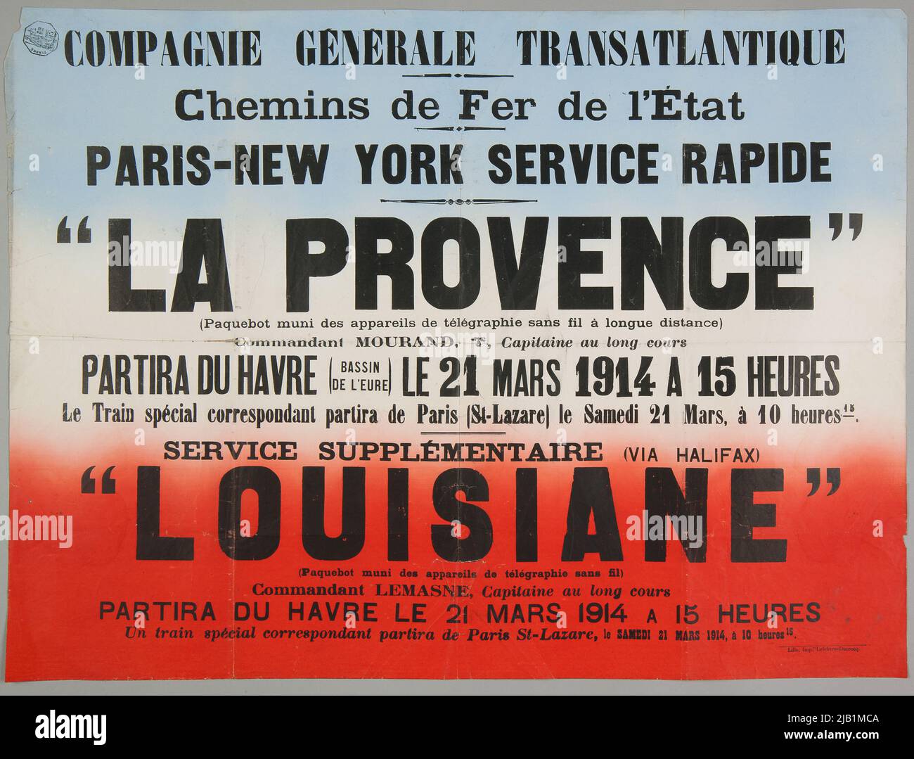 Compagnie générale Transatlantique State Trails Paris New York Fast Service [typographique Poster Advertising CGT, French Transatlantic transport Company] Unknown, imp. Lefèbvre Ducrocq, Lille Banque D'Images
