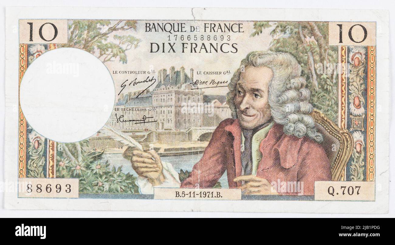 Billet de 10 francs; Banque de France, France, 5.11.1971. Banque D'Images