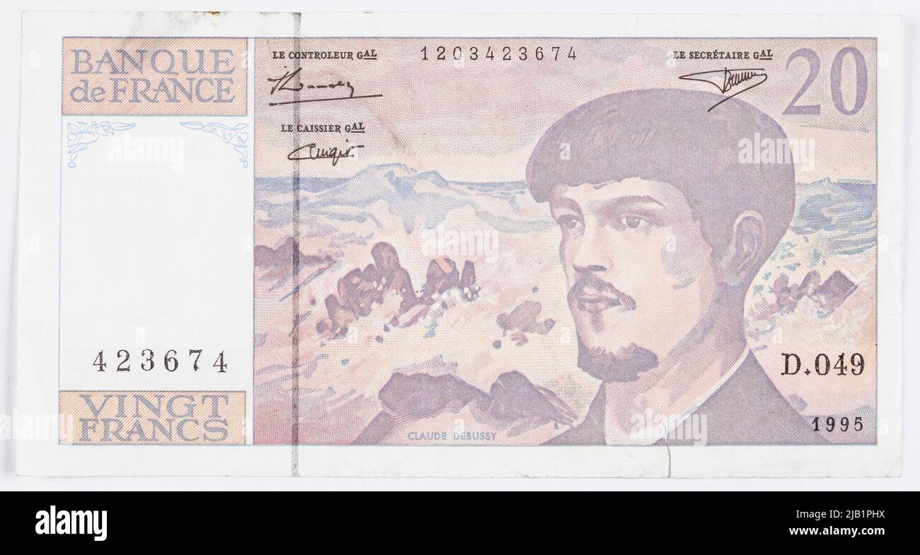 Billet de 20 francs; Banque de France, France, 1995. Banque D'Images