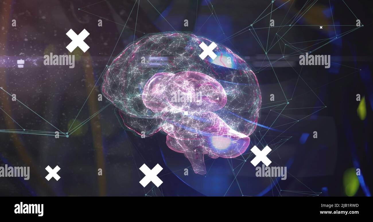 Image du cerveau et du traitement des données avec le dessin du visage au-dessus de la salle des serveurs Banque D'Images