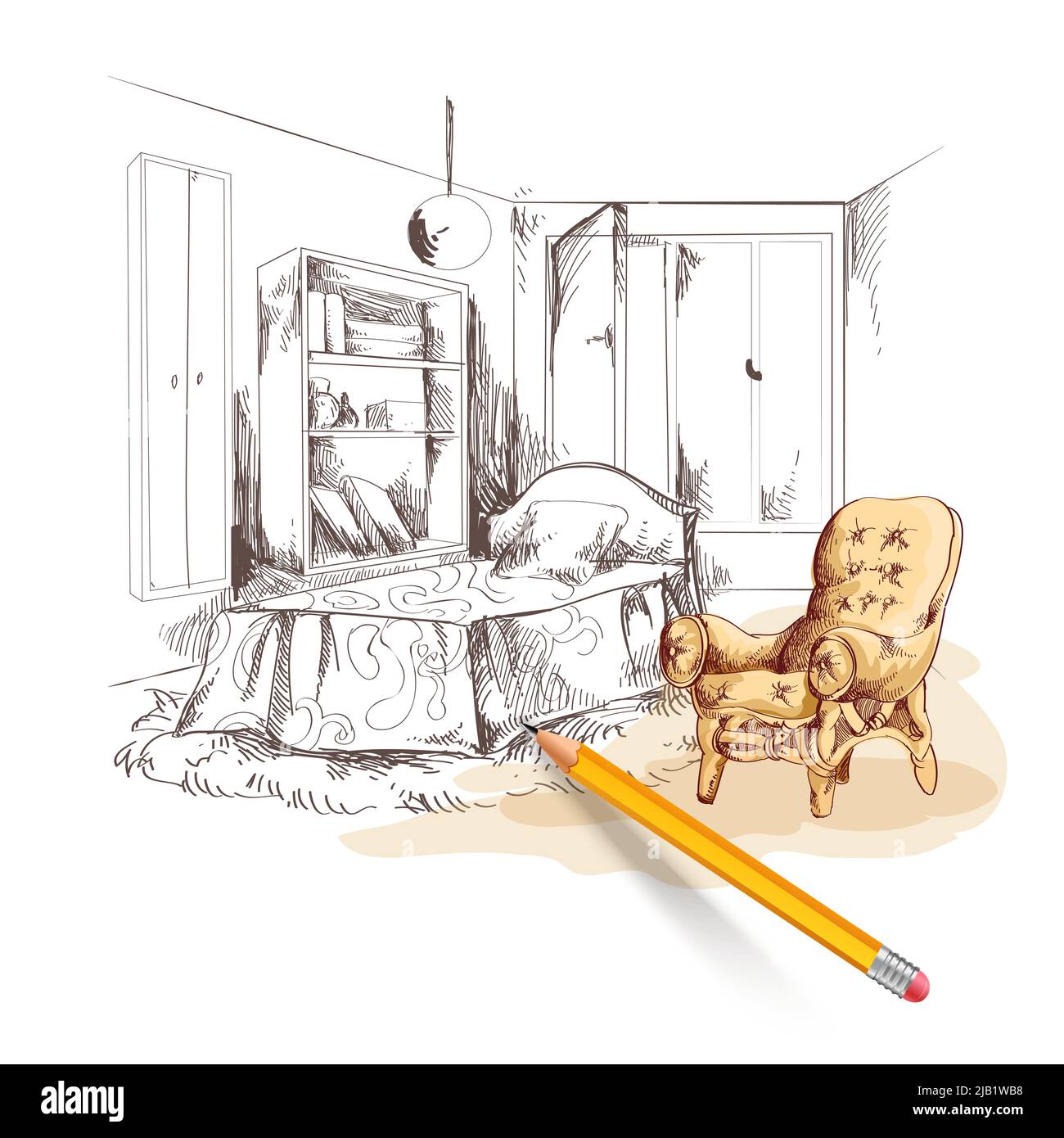 Dessin de l'intérieur de la chambre avec illustration vectorielle jaune Illustration de Vecteur