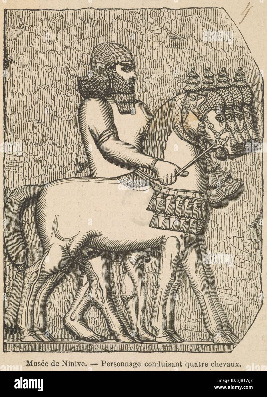 Musée de NINIWY une figure menant quatre chevaux. Magazine français inconnu Banque D'Images