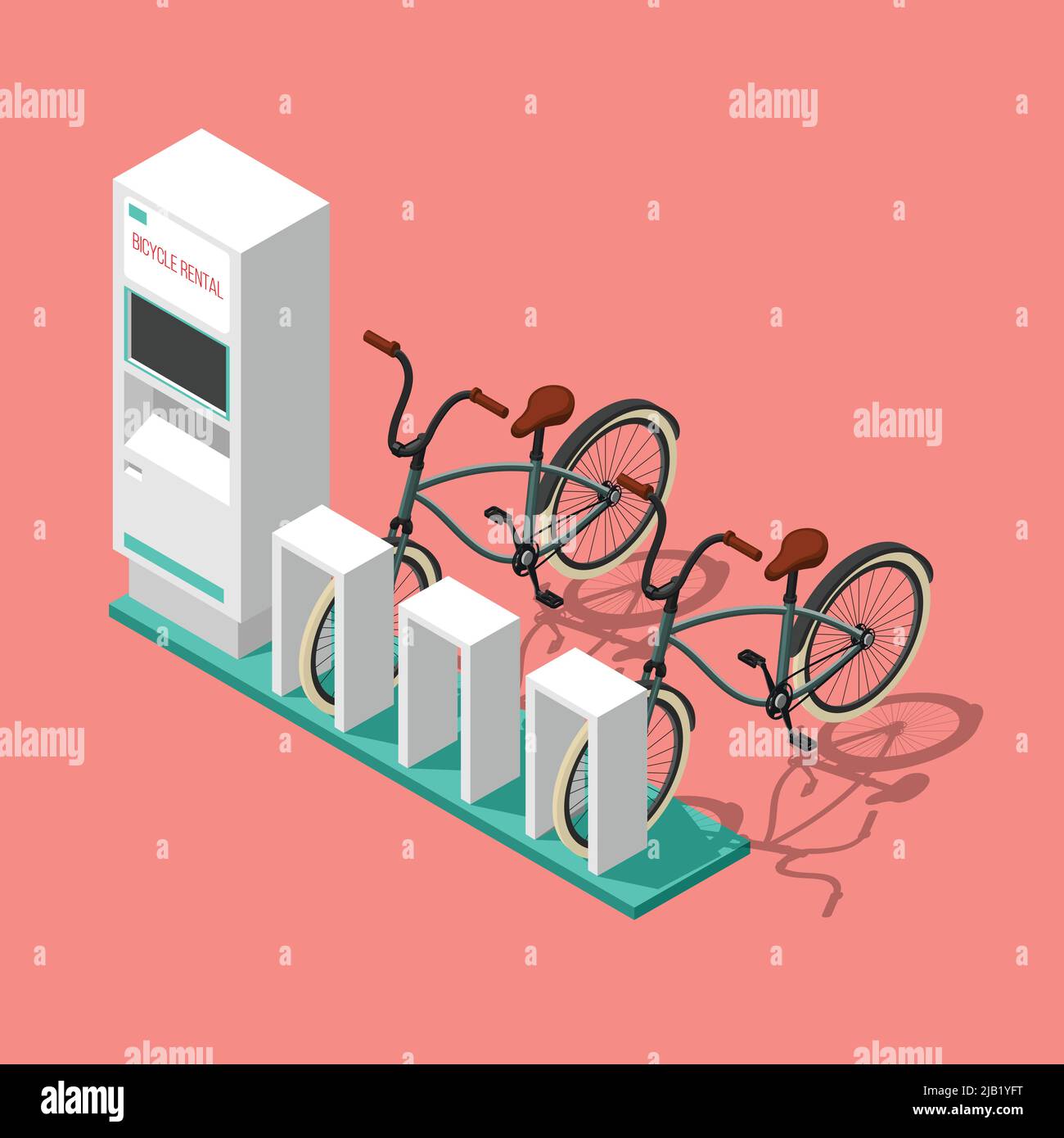Composition isométrique avec station électronique de location de vélos sur fond rose illustration 3d vectorielle Illustration de Vecteur