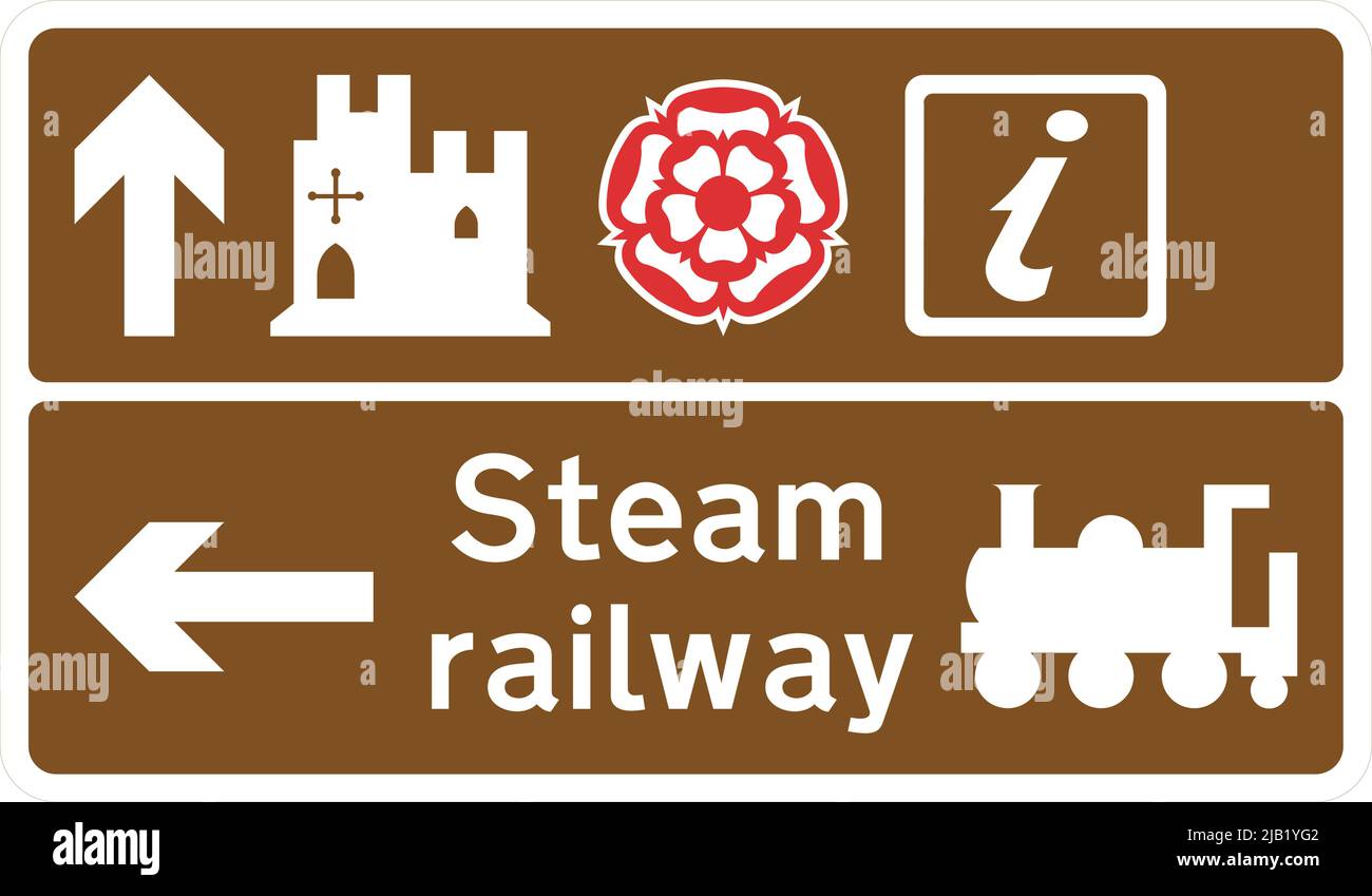 Steam Railway, Brown signature d'installations touristiques et de loisirs, signalisation routière au Royaume-Uni Illustration de Vecteur