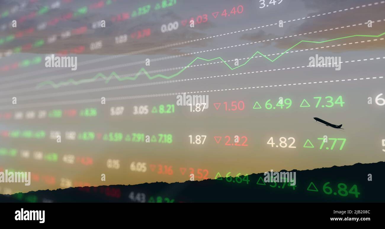 Image des statistiques et du traitement des données sur le décollage d'un avion Banque D'Images