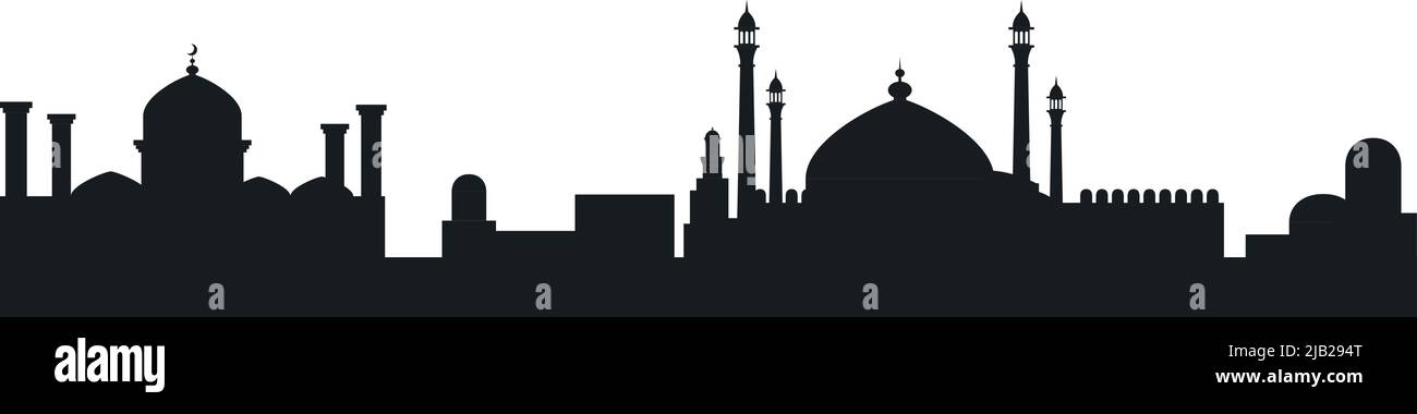 Silhouette noire des bâtiments islamiques. Panorama sur les mosquées de l'est Illustration de Vecteur