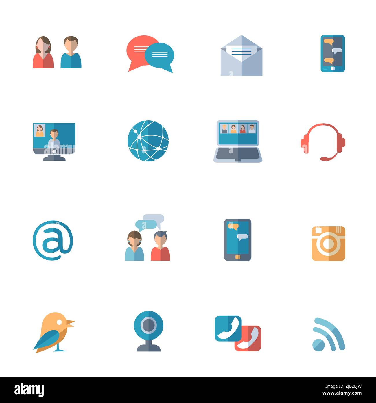 Les réseaux sociaux avec des icônes d'ordinateur portable et de smartphone définissent une illustration vectorielle isolée plate Illustration de Vecteur