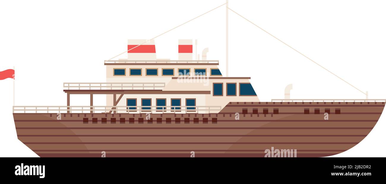 Icône plate du bateau à vapeur. Navire marin rétro en bois Illustration de Vecteur